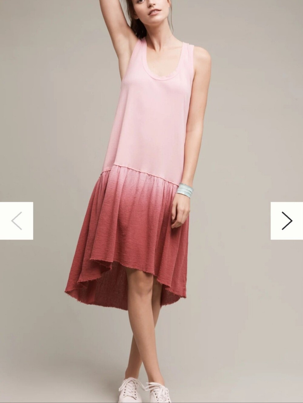 Anthropologie Pink Ombre Tiered Dress Pink Midi Gauze 100% Cotton Raw Edges Sz M